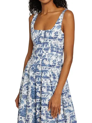 Staud Women's Wells A-Line Dress - China Blue Toile | Thumbnail 6 Staud Women's Wells A-Line Dress - China Blue Toile | Thumbnail 6