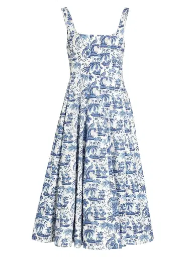 Staud Women's Wells A-Line Dress - China Blue Toile | Thumbnail 1 Staud Women's Wells A-Line Dress - China Blue Toile | Thumbnail 1