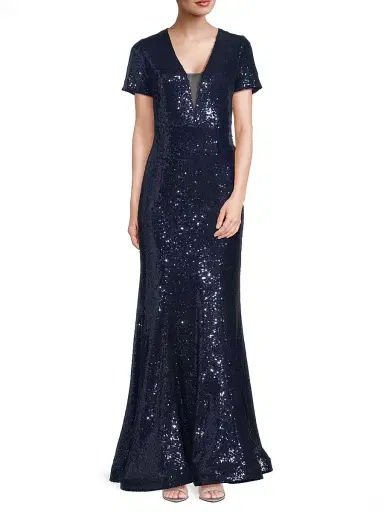 Shani Women's Sequined Fit & Flare Gown - Navy | Thumbnail 2 Shani Women's Sequined Fit & Flare Gown - Navy | Thumbnail 2