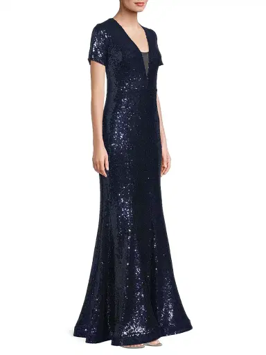 Shani Women's Sequined Fit & Flare Gown - Navy | Thumbnail 4 Shani Women's Sequined Fit & Flare Gown - Navy | Thumbnail 4