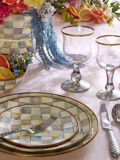MacKenzie-Childs Sterling Check Water Glass 7'' | Thumbnail 2 MacKenzie-Childs Sterling Check Water Glass 7'' | Thumbnail 2