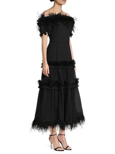Shani Women's Off-the-Shoulder Feather-Trim Maxi Dress - Black | Thumbnail 4 Shani Women's Off-the-Shoulder Feather-Trim Maxi Dress - Black | Thumbnail 4
