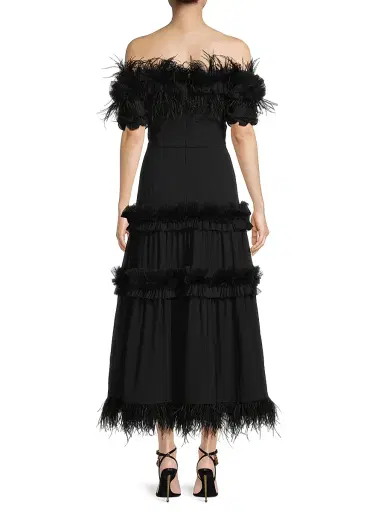 Shani Women's Off-the-Shoulder Feather-Trim Maxi Dress - Black | Thumbnail 5 Shani Women's Off-the-Shoulder Feather-Trim Maxi Dress - Black | Thumbnail 5