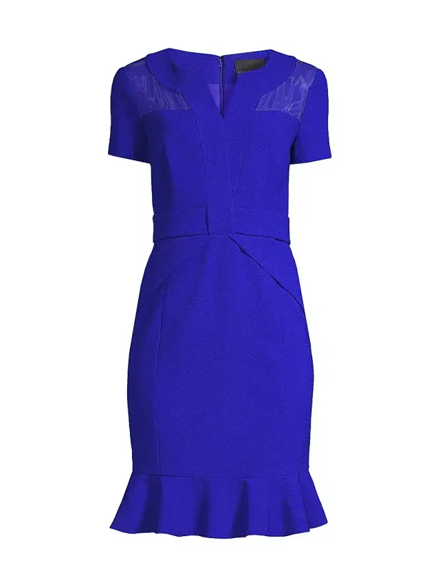 Women's Flounce Crepe & Silk Sheath Dress - Blue Women's Flounce Crepe & Silk Sheath Dress - Blue