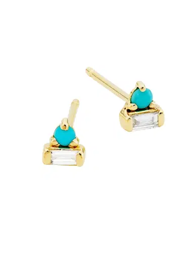 Zoë Chicco Women's 14K Yellow Gold, 0.12 TCW Diamond & Turquoise Triangle Stud Earrings - Gold | Thumbnail 1 Zoë Chicco Women's 14K Yellow Gold, 0.12 TCW Diamond & Turquoise Triangle Stud Earrings - Gold | Thumbnail 1