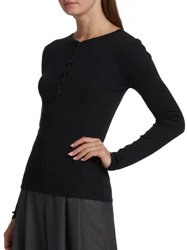 Nili Lotan Women's Jordan Henley Long-Sleeve T-Shirt | Thumbnail 4 Nili Lotan Women's Jordan Henley Long-Sleeve T-Shirt | Thumbnail 4