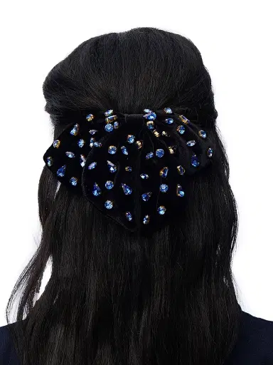 Lele Sadoughi Women's Candy Oversized Velvet & Crystal Bow Barrette - Jet | Thumbnail 2 Lele Sadoughi Women's Candy Oversized Velvet & Crystal Bow Barrette - Jet | Thumbnail 2