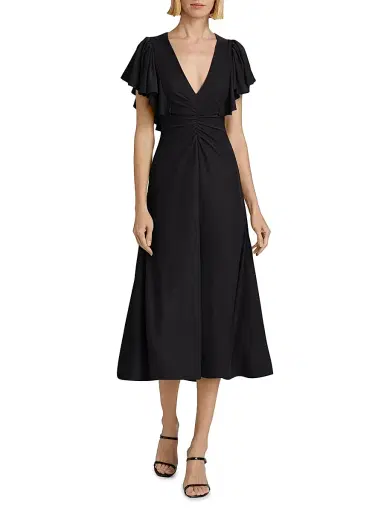 PRABAL GURUNG Women's Flutter-Sleeve Ruched Midi-Dress | Thumbnail 2 PRABAL GURUNG Women's Flutter-Sleeve Ruched Midi-Dress | Thumbnail 2