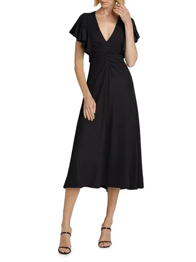 PRABAL GURUNG Women's Flutter-Sleeve Ruched Midi-Dress | Thumbnail 3 PRABAL GURUNG Women's Flutter-Sleeve Ruched Midi-Dress | Thumbnail 3