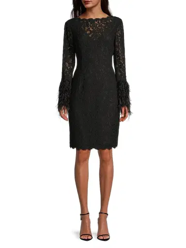 Shani Women's Feather-Trim Lace Sheath Dress - Black - Size 16 | Thumbnail 3 Shani Women's Feather-Trim Lace Sheath Dress - Black - Size 16 | Thumbnail 3