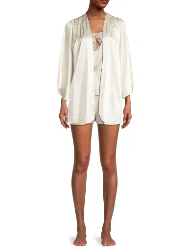 Fleur du Mal Women's Satin Short Robe - Ivory - Size Medium | Thumbnail 2 Fleur du Mal Women's Satin Short Robe - Ivory - Size Medium | Thumbnail 2