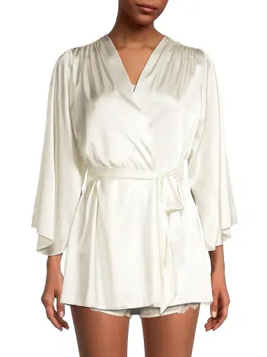 Fleur du Mal Women's Satin Short Robe - Ivory - Size Medium | Thumbnail 3 Fleur du Mal Women's Satin Short Robe - Ivory - Size Medium | Thumbnail 3