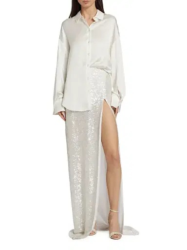 LAPOINTE Women's Multi-Way Double-Faced Satin Button-Front Shirt - White | Thumbnail 2 LAPOINTE Women's Multi-Way Double-Faced Satin Button-Front Shirt - White | Thumbnail 2