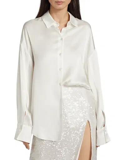 LAPOINTE Women's Multi-Way Double-Faced Satin Button-Front Shirt - White | Thumbnail 3 LAPOINTE Women's Multi-Way Double-Faced Satin Button-Front Shirt - White | Thumbnail 3