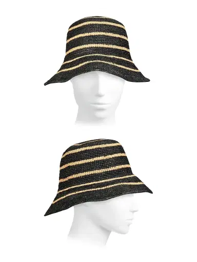 Vince Women's Striped Straw Bucket Hat - Natural Black | Thumbnail 2 Vince Women's Striped Straw Bucket Hat - Natural Black | Thumbnail 2