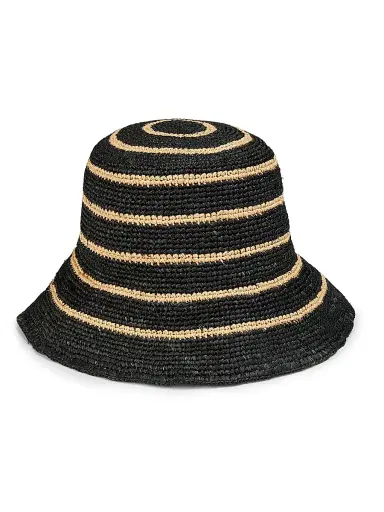Vince Women's Striped Straw Bucket Hat - Natural Black | Thumbnail 3 Vince Women's Striped Straw Bucket Hat - Natural Black | Thumbnail 3