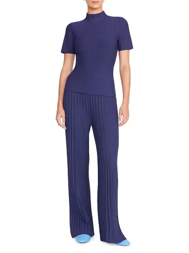 Staud Women's Lupin Rib-Knit Pants - Navy | Thumbnail 2 Staud Women's Lupin Rib-Knit Pants - Navy | Thumbnail 2