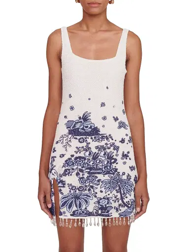 Staud Women's Le Sable Floral Beaded Minidress - Blue Toile | Thumbnail 3 Staud Women's Le Sable Floral Beaded Minidress - Blue Toile | Thumbnail 3