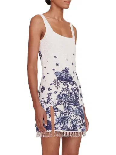 Staud Women's Le Sable Floral Beaded Minidress - Blue Toile | Thumbnail 4 Staud Women's Le Sable Floral Beaded Minidress - Blue Toile | Thumbnail 4