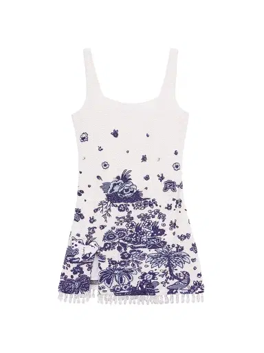 Staud Women's Le Sable Floral Beaded Minidress - Blue Toile | Thumbnail 1 Staud Women's Le Sable Floral Beaded Minidress - Blue Toile | Thumbnail 1