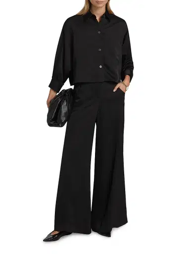 TWP Women's Soon To Be Ex Linen-Blend Crop Shirt - Black - Size Medium | Thumbnail 2 TWP Women's Soon To Be Ex Linen-Blend Crop Shirt - Black - Size Medium | Thumbnail 2