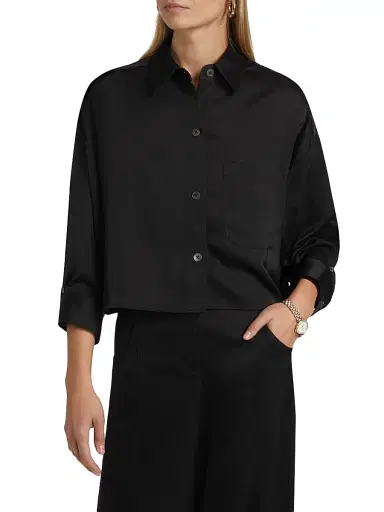 TWP Women's Soon To Be Ex Linen-Blend Crop Shirt - Black - Size Medium | Thumbnail 3 TWP Women's Soon To Be Ex Linen-Blend Crop Shirt - Black - Size Medium | Thumbnail 3