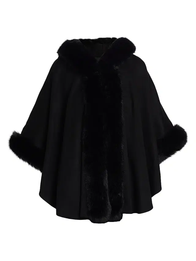 Women's Whipstitch Faux-Fur Hooded Cape - Black Women's Whipstitch Faux-Fur Hooded Cape - Black
