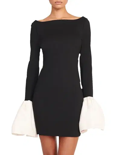 STAUD Women's Hawthorne Two-Tone Bell-Sleeve Minidress - Black | Thumbnail 3 STAUD Women's Hawthorne Two-Tone Bell-Sleeve Minidress - Black | Thumbnail 3