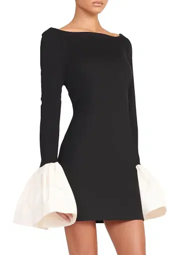STAUD Women's Hawthorne Two-Tone Bell-Sleeve Minidress - Black | Thumbnail 4 STAUD Women's Hawthorne Two-Tone Bell-Sleeve Minidress - Black | Thumbnail 4