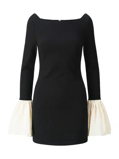 STAUD Women's Hawthorne Two-Tone Bell-Sleeve Minidress - Black | Thumbnail 1 STAUD Women's Hawthorne Two-Tone Bell-Sleeve Minidress - Black | Thumbnail 1