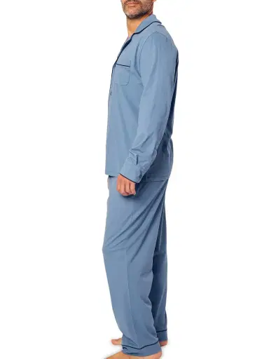 Petite Plume Men's Pima Knitted Cottom Pajamas - Blue | Thumbnail 2 Petite Plume Men's Pima Knitted Cottom Pajamas - Blue | Thumbnail 2