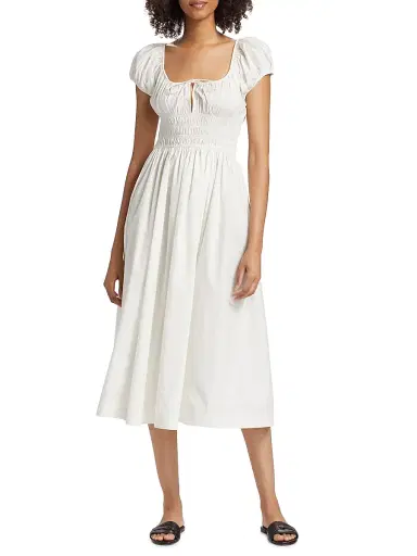 DÔEN Women's Quinn Cotton Shirred Midi-Dress - Salt - Size Small | Thumbnail 3 DÔEN Women's Quinn Cotton Shirred Midi-Dress - Salt - Size Small | Thumbnail 3