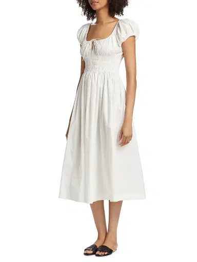 DÔEN Women's Quinn Cotton Shirred Midi-Dress - Salt - Size Small | Thumbnail 4 DÔEN Women's Quinn Cotton Shirred Midi-Dress - Salt - Size Small | Thumbnail 4