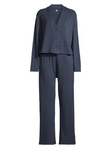 Lunya Women's Slumberknit Long Sleeve Shirt & Pants Pajama Set - Deep Blue | Thumbnail 6 Lunya Women's Slumberknit Long Sleeve Shirt & Pants Pajama Set - Deep Blue | Thumbnail 6