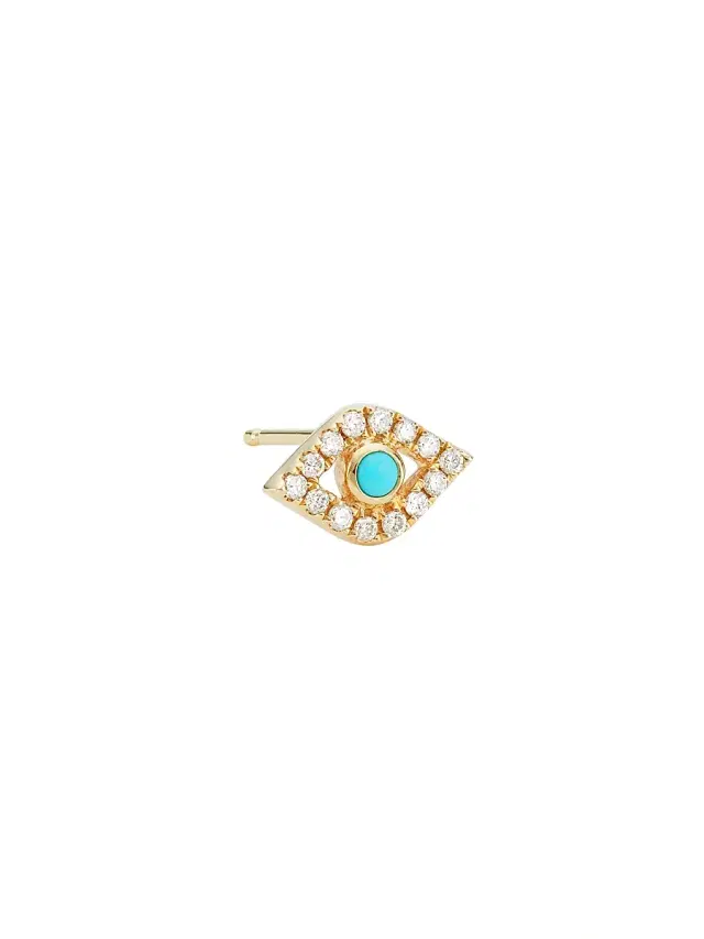 Women's 14K Yellow Gold, Diamond, & Turquoise Evil-Eye Stud Earring Women's 14K Yellow Gold, Diamond, & Turquoise Evil-Eye Stud Earring