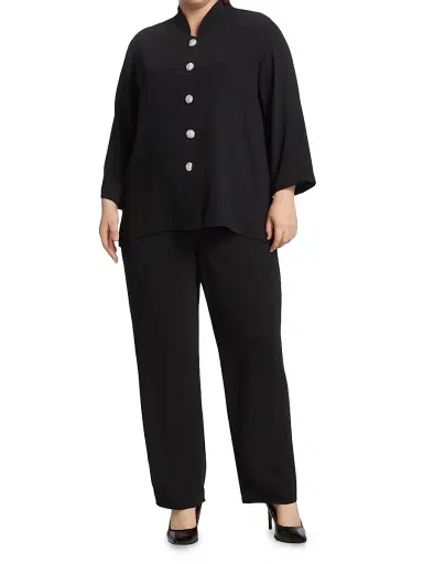 Caroline Rose Women's Suzette Crepe Straight-Leg Pants - Black | Thumbnail 2 Caroline Rose Women's Suzette Crepe Straight-Leg Pants - Black | Thumbnail 2