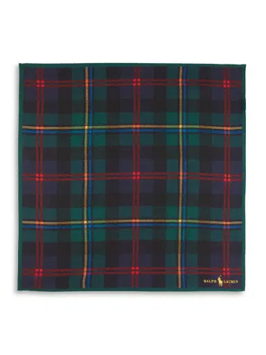 Polo Ralph Lauren Men's Tartan Wool Pocket Square - Navy Green Multicolor | Thumbnail 1 Polo Ralph Lauren Men's Tartan Wool Pocket Square - Navy Green Multicolor | Thumbnail 1