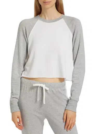 Splits59 Women's Warm-Up Fleece Crop Sweatshirt - Heather Grey White | Thumbnail 2 Splits59 Women's Warm-Up Fleece Crop Sweatshirt - Heather Grey White | Thumbnail 2