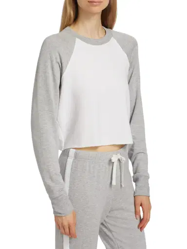 Splits59 Women's Warm-Up Fleece Crop Sweatshirt - Heather Grey White | Thumbnail 3 Splits59 Women's Warm-Up Fleece Crop Sweatshirt - Heather Grey White | Thumbnail 3
