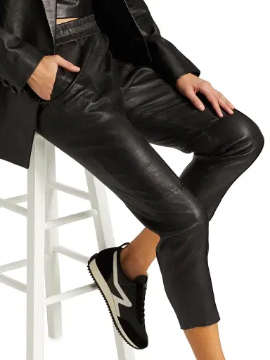 Sprwmn Women's Leather Slim Fit Joggers | Thumbnail 6 Sprwmn Women's Leather Slim Fit Joggers | Thumbnail 6
