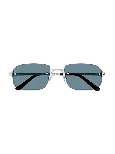 Cartier Men's Santos Classic 56MM Rectangular Sunglasses - Silver Blue | Thumbnail 2 Cartier Men's Santos Classic 56MM Rectangular Sunglasses - Silver Blue | Thumbnail 2