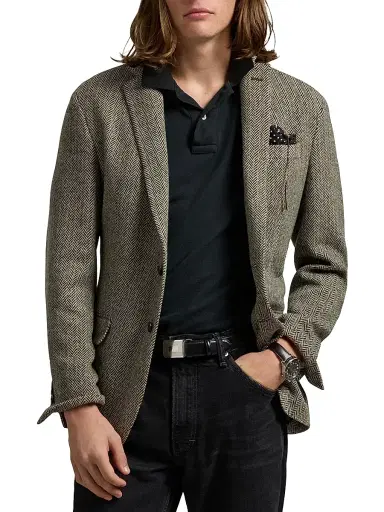 Polo Ralph Lauren Men's Herringbone Wool-Blend Jacket - Black Cream | Thumbnail 3 Polo Ralph Lauren Men's Herringbone Wool-Blend Jacket - Black Cream | Thumbnail 3