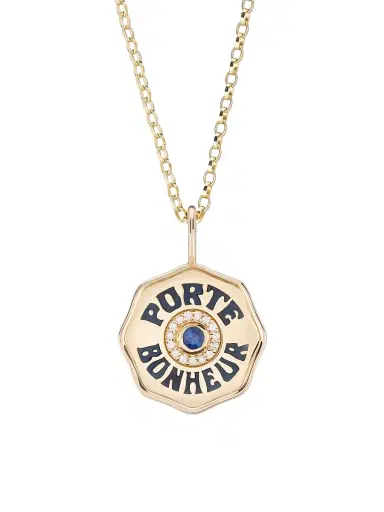 Marlo Laz Women's Je Porte Bonheur 14K Yellow Gold, Blue Sapphire, & 0.15 TCW Diamond Mini Pendant Necklace - Sapphire | Thumbnail 1 Marlo Laz Women's Je Porte Bonheur 14K Yellow Gold, Blue Sapphire, & 0.15 TCW Diamond Mini Pendant Necklace - Sapphire | Thumbnail 1