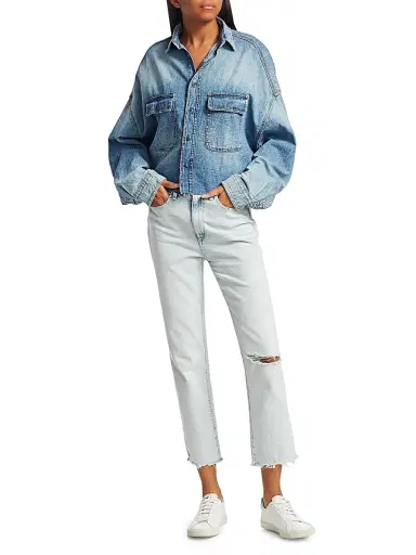 R13 Women's Cropped Denim Shirt - Brindley - Size Large | Thumbnail 2 R13 Women's Cropped Denim Shirt - Brindley - Size Large | Thumbnail 2