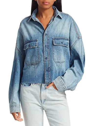 R13 Women's Cropped Denim Shirt - Brindley - Size Large | Thumbnail 3 R13 Women's Cropped Denim Shirt - Brindley - Size Large | Thumbnail 3