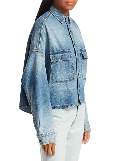 R13 Women's Cropped Denim Shirt - Brindley - Size Large | Thumbnail 4 R13 Women's Cropped Denim Shirt - Brindley - Size Large | Thumbnail 4