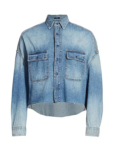 R13 Women's Cropped Denim Shirt - Brindley - Size Large | Thumbnail 1 R13 Women's Cropped Denim Shirt - Brindley - Size Large | Thumbnail 1