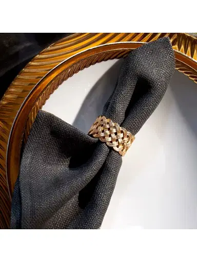 L'Objet 4-Piece Braided Napkin Ring Set - Gold | Thumbnail 2 L'Objet 4-Piece Braided Napkin Ring Set - Gold | Thumbnail 2