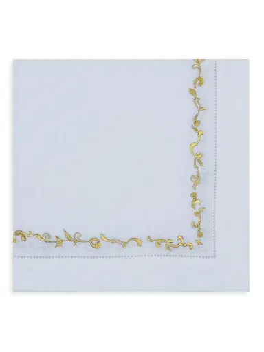 Nomi K Metallic Scroll Border Linen Napkin Set of 4 - Gold | Thumbnail 1 Nomi K Metallic Scroll Border Linen Napkin Set of 4 - Gold | Thumbnail 1