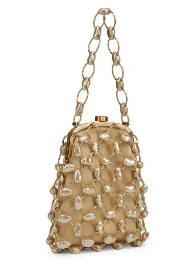 Cult Gaia Women's Brielle Imitation Pearl-Embellished Leather Wristlet - Champagne Pearl | Thumbnail 3 Cult Gaia Women's Brielle Imitation Pearl-Embellished Leather Wristlet - Champagne Pearl | Thumbnail 3